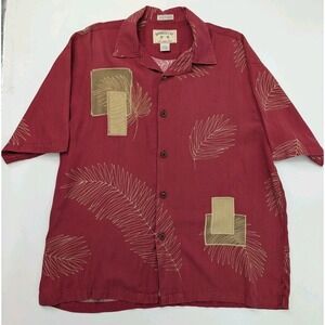 Bamboo Cay Silk Blend Button Embroidered Hawaiian Shirt Red Size L Resortwear